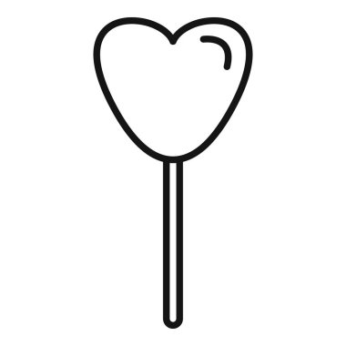 Sevgi ve tatlılığı temsil eden kalp şeklindeki lolipopun minimalist çizgi sanat simgesi
