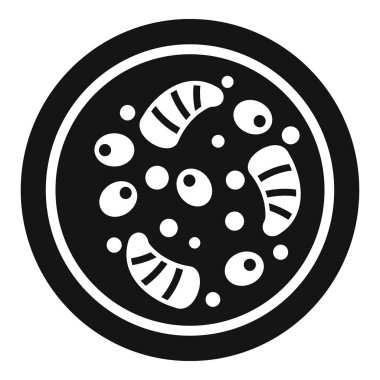 Beyaz arka planda büyüyen bakterili bir petri kabı için siyah katı simge