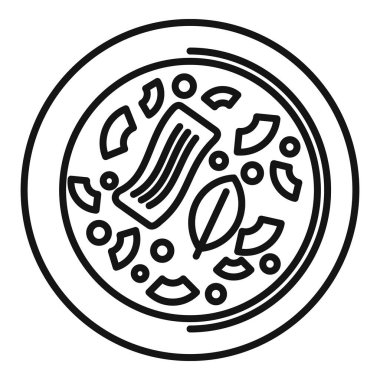Yemek blogları ve restoran menüleri için mükemmel, dumanı tüten lezzetli bir çorba tabağı içeren minimalist çizgi çizimi.