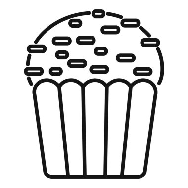 Kekin basit siyah beyaz simgesi üzerine şekerleme serpiştirme ve tatlı ikramları çağrıştırıyor.