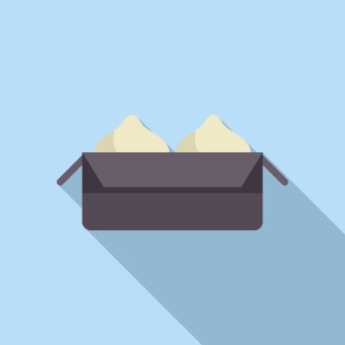 Açık bir karton kutuda basit bir baozi simgesi, geleneksel Çin yemeği.