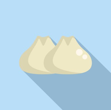 İki lezzetli baozi, yemek blogcuları ve restoran menüleri için mükemmel mavi bir arka plana uzun bir gölge düşürüyor.