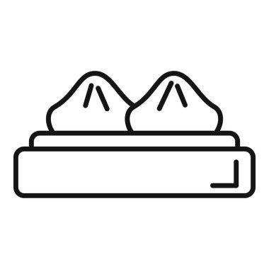 Buharda pişmiş, tahta bir sepetin içinde yatan iki baozi çizgisi simgesi.