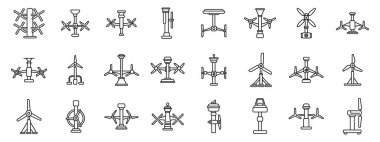 Gelgit enerji ikonları ayarlandı. Yenilenebilir enerji üretimi için farklı perspektif ve tasarımlar gösteren rüzgar türbini simgeleri kümesi