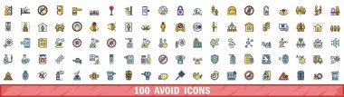100 avoid icons set. Color line set of avoid vector icons thin line color flat on white clipart