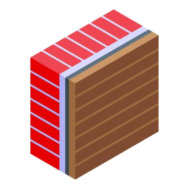 İnşaat malzemesi, kırmızı tuğla duvar ve ahşap kalasları birleştirerek bina ve yenilemeyi temsil ediyor.