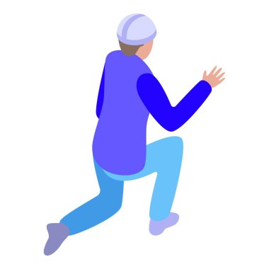 İnşaat işçisi diz çöküp el izometrik çizimleriyle işaret ediyor.