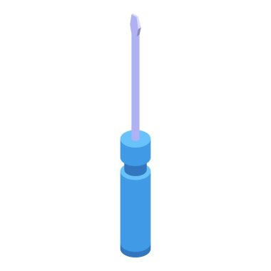 Dikey duran mavi tornavida, çeşitli görevler ve onarımlar için kullanışlı bir araçtır