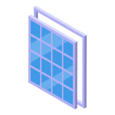 Mavi güneş paneli temiz ve yenilenebilir enerji izometrik simgesi üretiyor