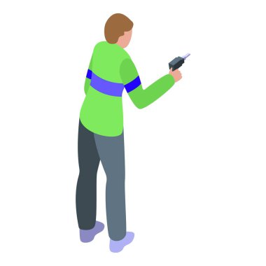 Tamirci bu izometrik resimde elektrikli matkap kullanıyor.