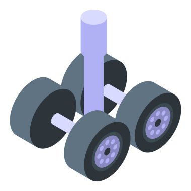 Uçak şasisi iniş takımları beyaz arka planda izole edilmiş tekerlek izometrik görüşlü.