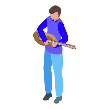 Müzisyen akustik gitar izometrik illüstrasyon çalıyor