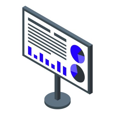 İzometrik görünümde grafikleri ve veri analizlerini gösteren etkileşimli beyaz tahta