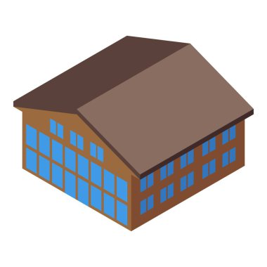 Dağ tatilleri için modern bir dağ evini temsil eden panoramik pencereli Isometric binası