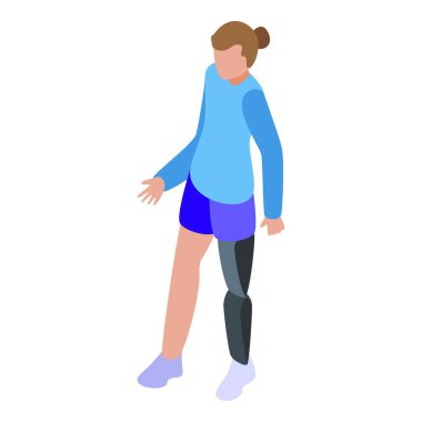 Protez bacaklı genç bir kadın spor giyim, rehabilitasyon ve sağlık sigortası konseptiyle yürüyor.