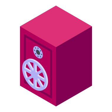 Bu izometrik illüstrasyonda, değerli varlıkların korunmasındaki rolünü vurgulayan modern bir banka kasası sergileniyor.