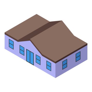 Kahverengi çatılı modern özel ev izometrik bir manzarada gösterilir