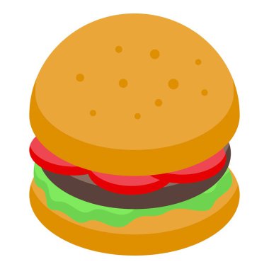 Bu izometrik çizimde lezzetli görünen bir hamburger var. Fast food ve abur cubur kavramlarını sergilemek için mükemmel.