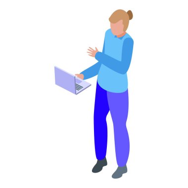 Dizüstü bilgisayar tutan iş kadını yeni projeyi açıklıyor