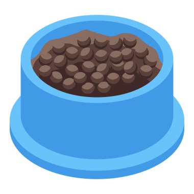 Beyaz arka planda duran, evcil hayvan bakımı ve beslenme konseptiyle dolu mavi kase.