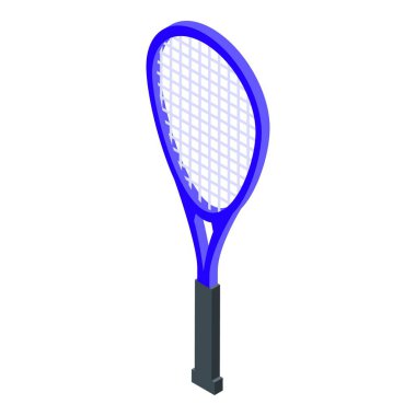 Mavi tenis raketi dik duruyor, spor tasarım projeleriniz için izometrik görüş