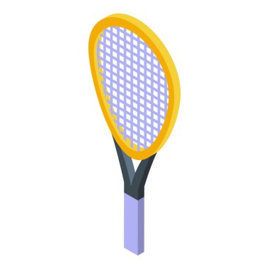 Dik duran tenis raketi, kortta oynamak için spor malzemelerinin izometrik çizimi