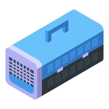 Güvenli hayvan taşıma ikonu için mavi ve siyah plastik hayvan taşıyıcısı