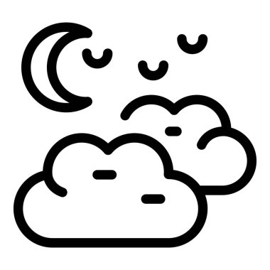 Gece vakti bulutların üzerinde parlayan hilal şeklindeki bir ayın basit çizgisi.