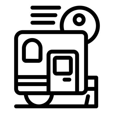 Raylarda hareket eden bir tramvayın basit siyah beyaz simgesi, ulaşımla ilgili tasarımlar için ideal