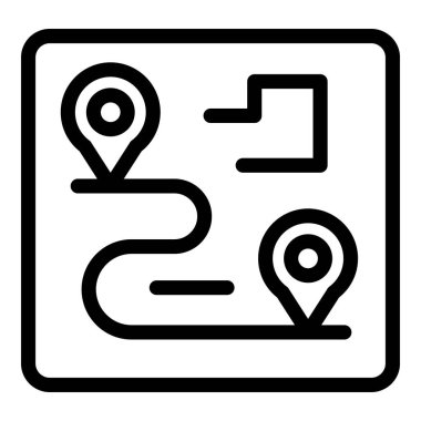 Bu simge dijital bir haritada planlanmış bir rotayı temsil ediyor, başlangıç noktası ve hedef noktasını belirten konum iğneleri ile