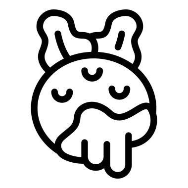 İki yapraklı çikolata şekerinin yarım yamalak çizimi gülümsüyor.