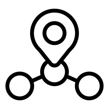 Ağ kapsamını sembolize eden üç çemberi birbirine bağlayan bir konum iğnesinin basit siyah beyaz simgesi