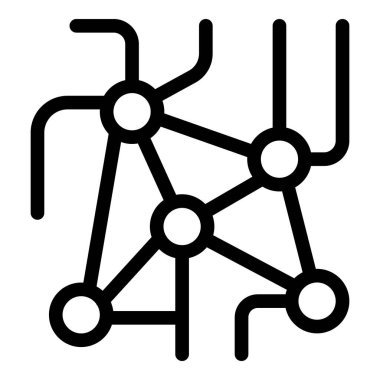 Çizgiler ve dairelerle düğümleri birleştiren bir ağ yapısının siyah ve beyaz simgesi