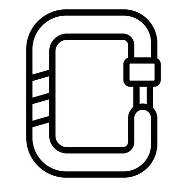 Tırmanma ve tırmanma için kullanılan bir karabinanın basit siyah beyaz çizgili sanat simgesi ve halat ve diğer dişlileri bağlamak için