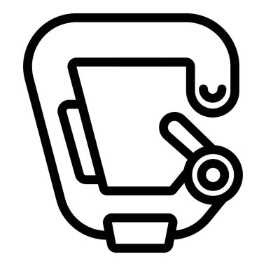 Dağcılık ve tırmanma sporları için ekipmanları temsil eden siyah karabina simgesi