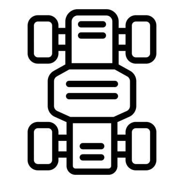 Otomotiv endüstrisi için dört tekerli bir araba şasesini temsil eden basit bir çizgi simgesi