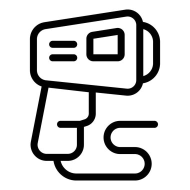 Envanter yönetimi için ürün bilgilerini okuyan bir el bilgisayarı barkod tarayıcısının basit simgesi