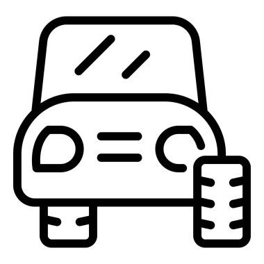 Araba tamiri yapan yedek lastiği olan bir arabanın çizgi simgesi