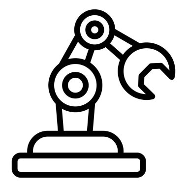 Basit, cesur bir robot kol, ingiliz anahtarı tutuyor, endüstriyel otomasyonu ve üretim sürecini temsil ediyor.
