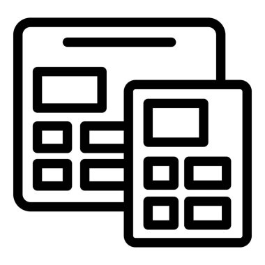 Hesaplama işlemleri için düğmeleri gösteren ve gösteren bir hesap makinesinin basit siyah beyaz simgesi