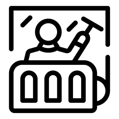 Pencereyi temizleyen kişi balkonda dikilip cam sileceği kullanıyor.