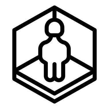 Küp içinde duran, problem çözmeyi, karar vermeyi ve stratejik düşünmeyi temsil eden bir iş adamının çizgi simgesi