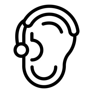 İşitme cihazı takan bir kulağı temsil eden taslak biçim simgesi, işitme kaybı yaşayanların işitme duyusunu geliştirmek için tasarlanmış bir aygıt