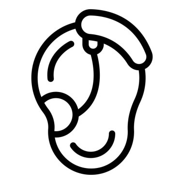 İşitme cihazını temsil eden basit bir çizgi simgesi, işitme kaybı yaşayanlara yardımcı olmak için kulağının arkasına takılan küçük bir cihaz