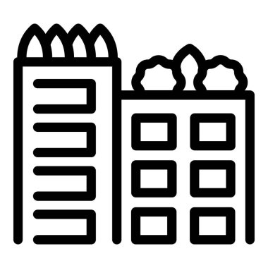 Çevresel korumayı destekleyen yeşil mimari unsurların yer aldığı bir binanın basit çizimi