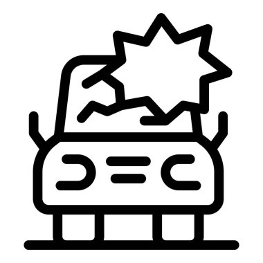 Hasarlı ön camı ve kırık bir araba kazasının çizgi simgesi