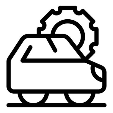 Araba bakım ve onarım hizmetlerini temsil eden üzerinde vites olan bir arabanın çizgi simgesi