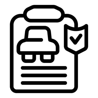 Araba sigortası poliçesinin çizgi çizimi simgesi işaretli aracı koruyor.