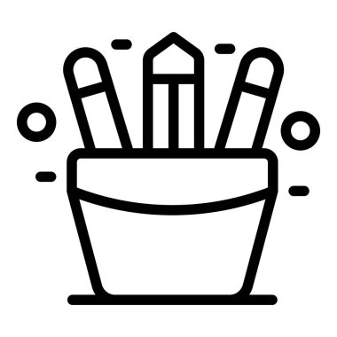 Yaratıcılığı ve organizasyonu temsil eden kalem ve kalemlerin satır sanatı simgesi.