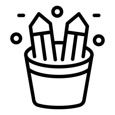 Sanat, çizim ve sanatsal ifadede yaratıcılığı temsil eden bir tencerede duran kalemlerin çizgi sanat simgesi